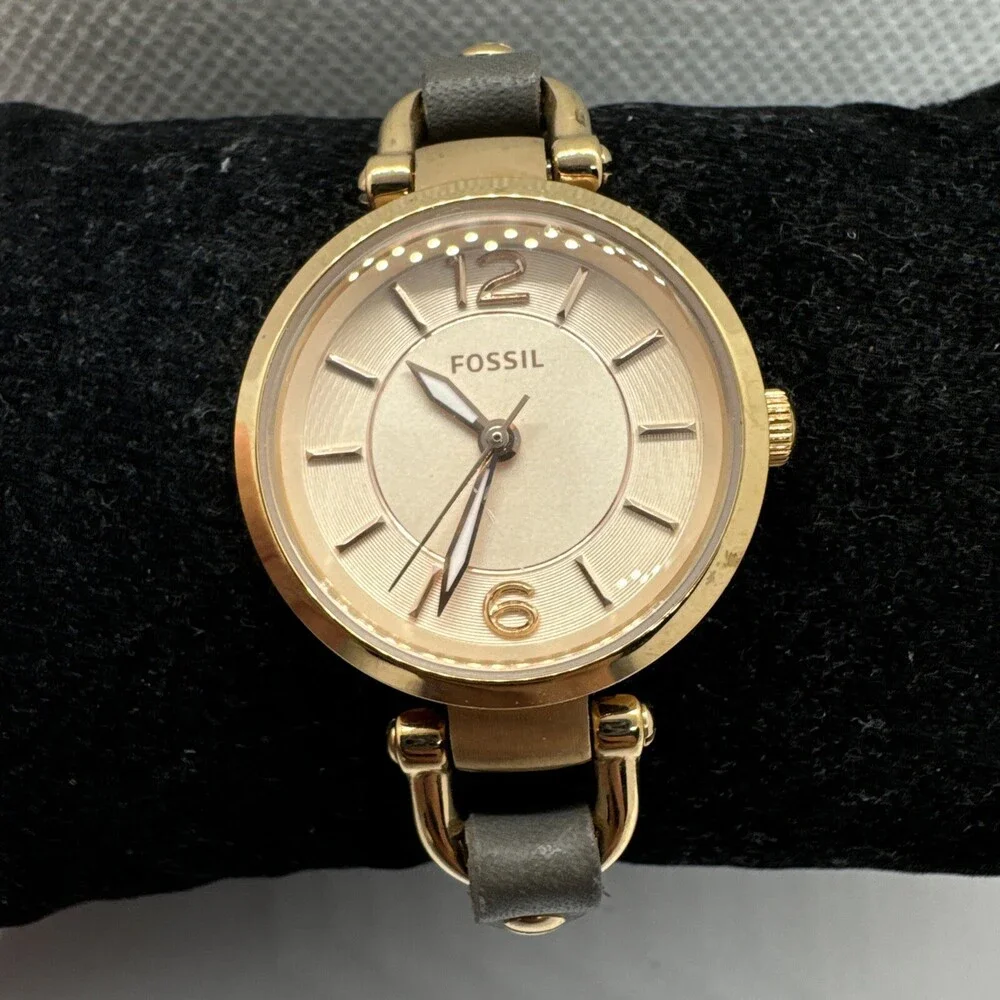 Fossil Georgia ES3862 Women's Gray Leather Analog Rose Dial Quartz Watch AEA411